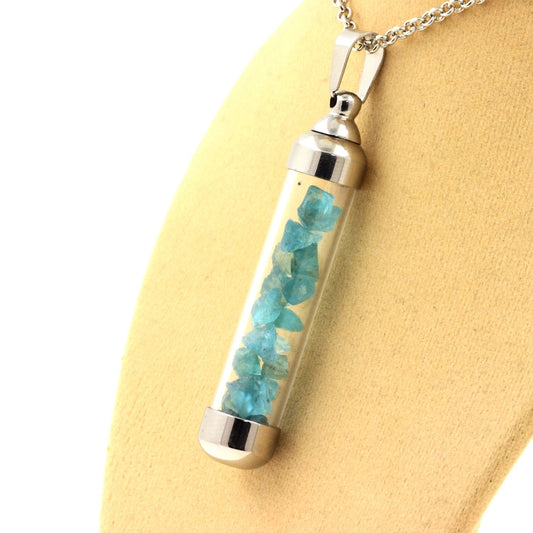 Collier Apatite Paraiba naturels modèle tube 50 mm