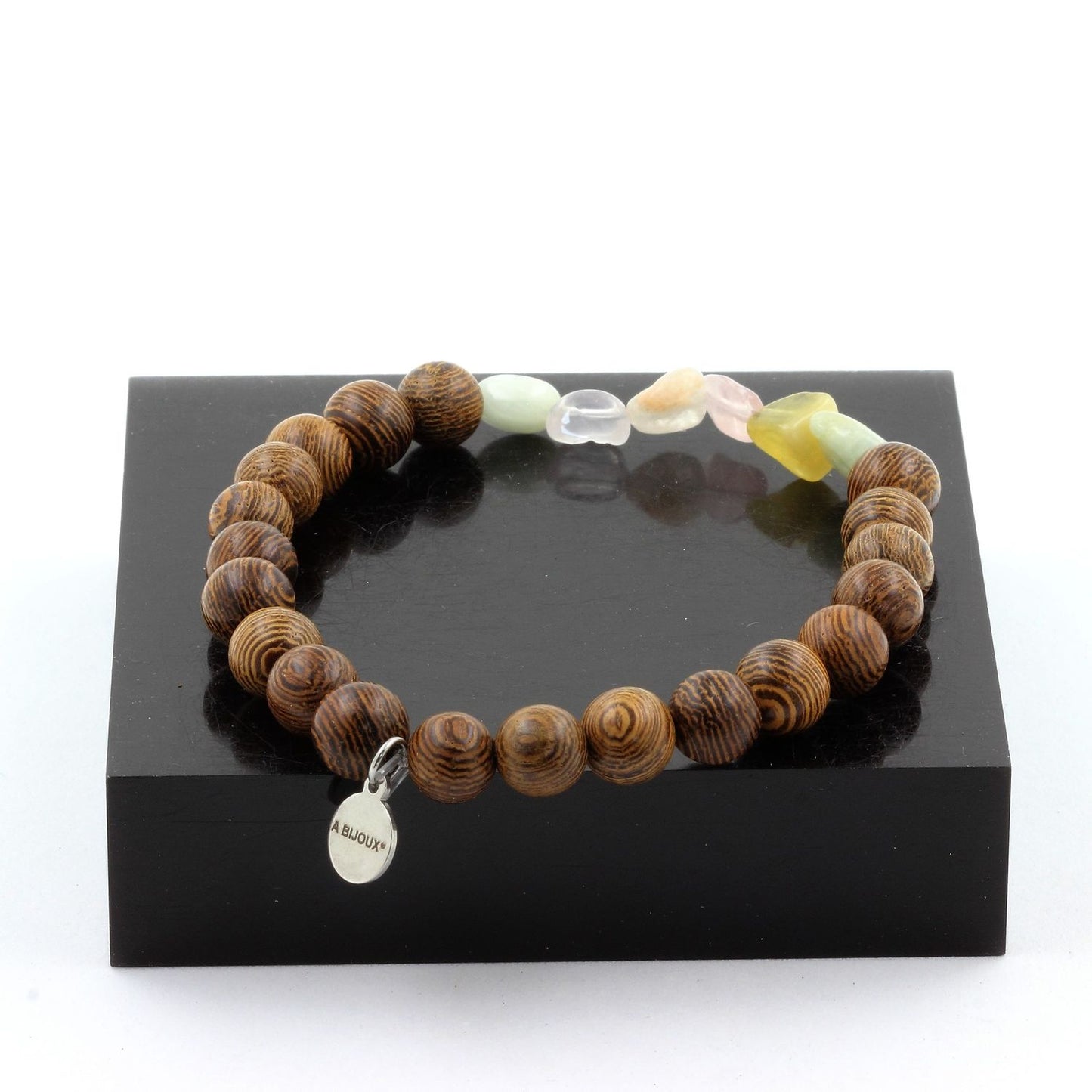 Béryl Morganite du Brésil + Perles bois. Bracelet Perles