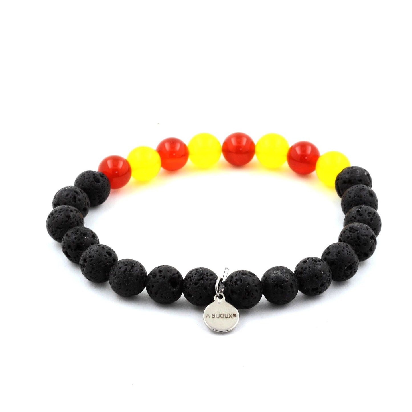 Bracelet Catalan Perles Lave + Agate jaune + Agate Rouge. Perles naturelles