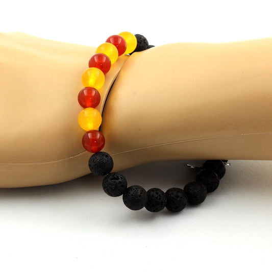 Bracelet Catalan Perles Lave + Agate jaune + Agate Rouge. Perles naturelles
