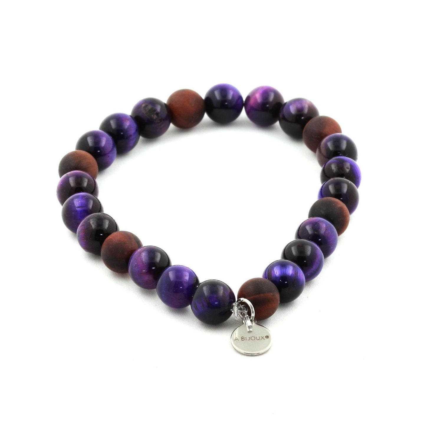 Bracelet Perles Oeil de Tigre violet + Oeil de Tigre rouge mat. Perles naturelles