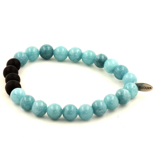 Calcédoine bleu + Onyx noir mat Bracelet Perles