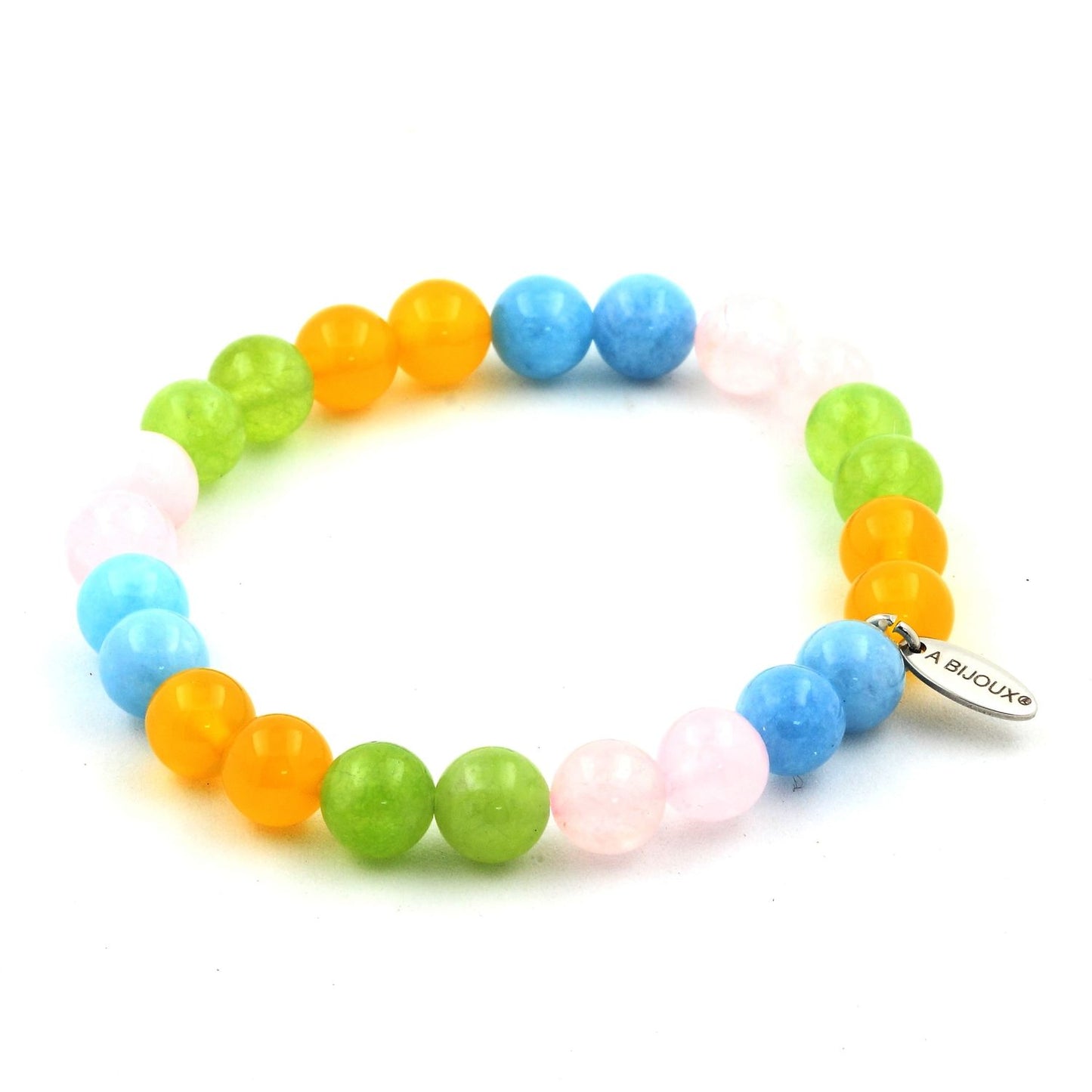 Calcédoine bleu + Quartz rose + Péridot + Agate jaune Bracelet Perles