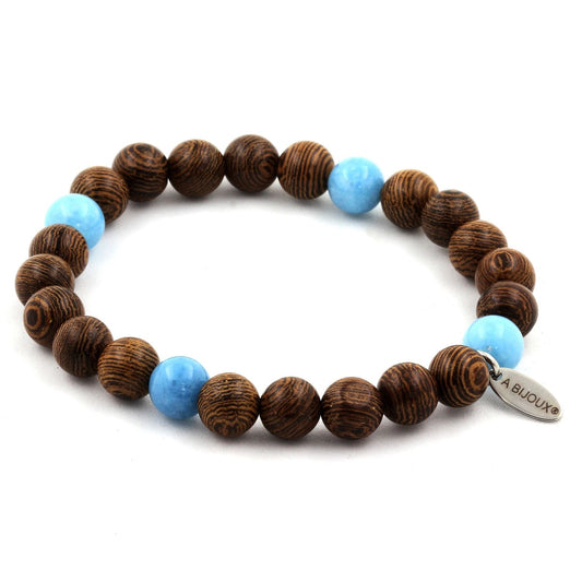 Calcédoine bleu + bois Bracelet Perles