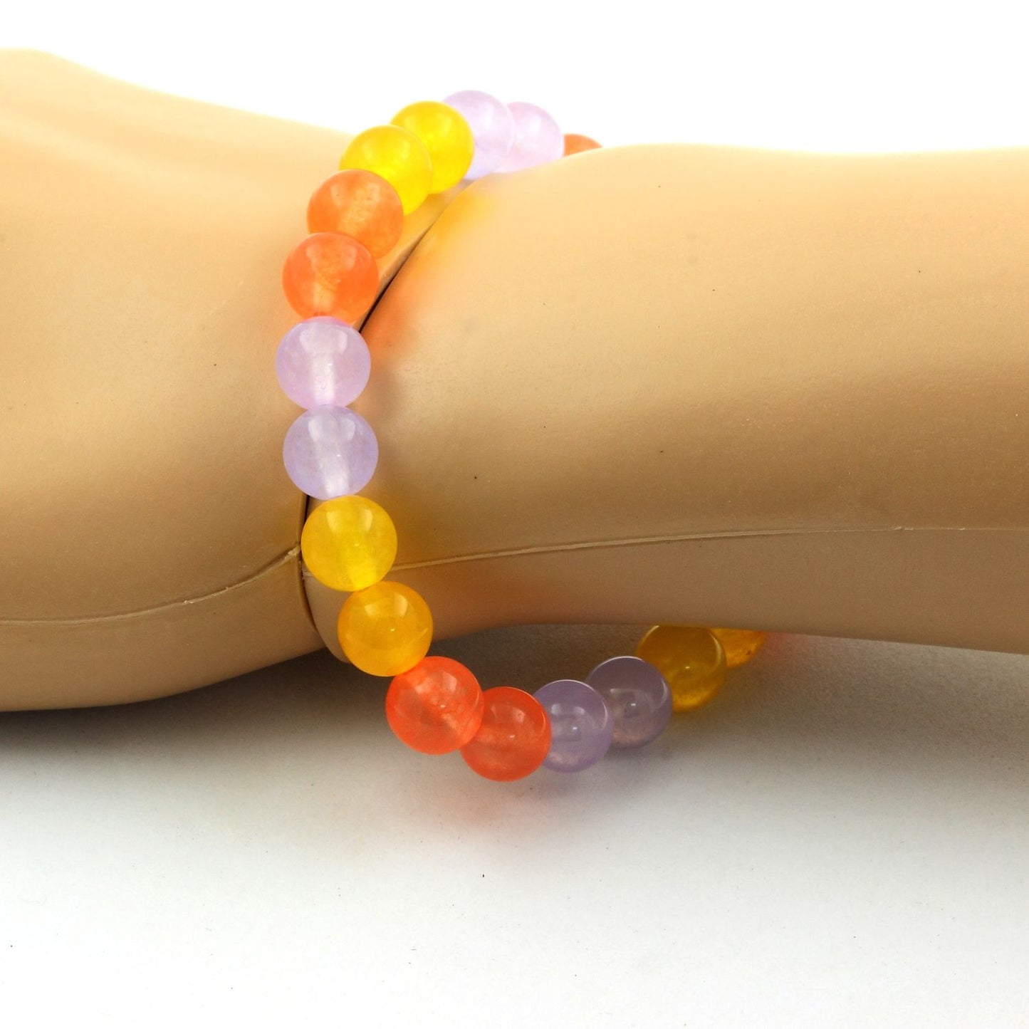 Calcédoine orange + Calcédoine lavande + Agate jaune. Bracelet Perles naturelles
