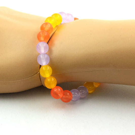Calcédoine orange + Calcédoine lavande + Agate jaune. Bracelet Perles naturelles