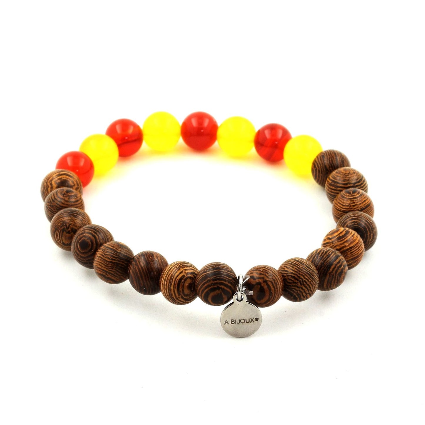 Bracelet Catalan Perles bois + Agate jaune + Agate Rouge. Perles naturelles