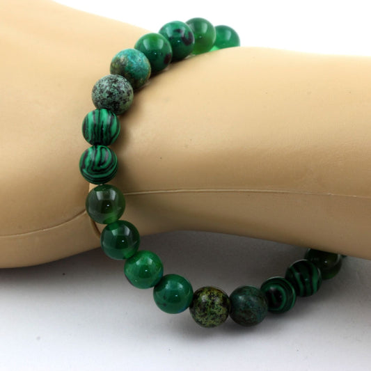 Chrysocolle + Agate verte + Turquoise Africaine + Malachite (avec résine) Bracelet Perles