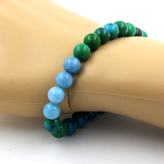 Chrysocolle + Calcédoine bleu Bracelet Perles