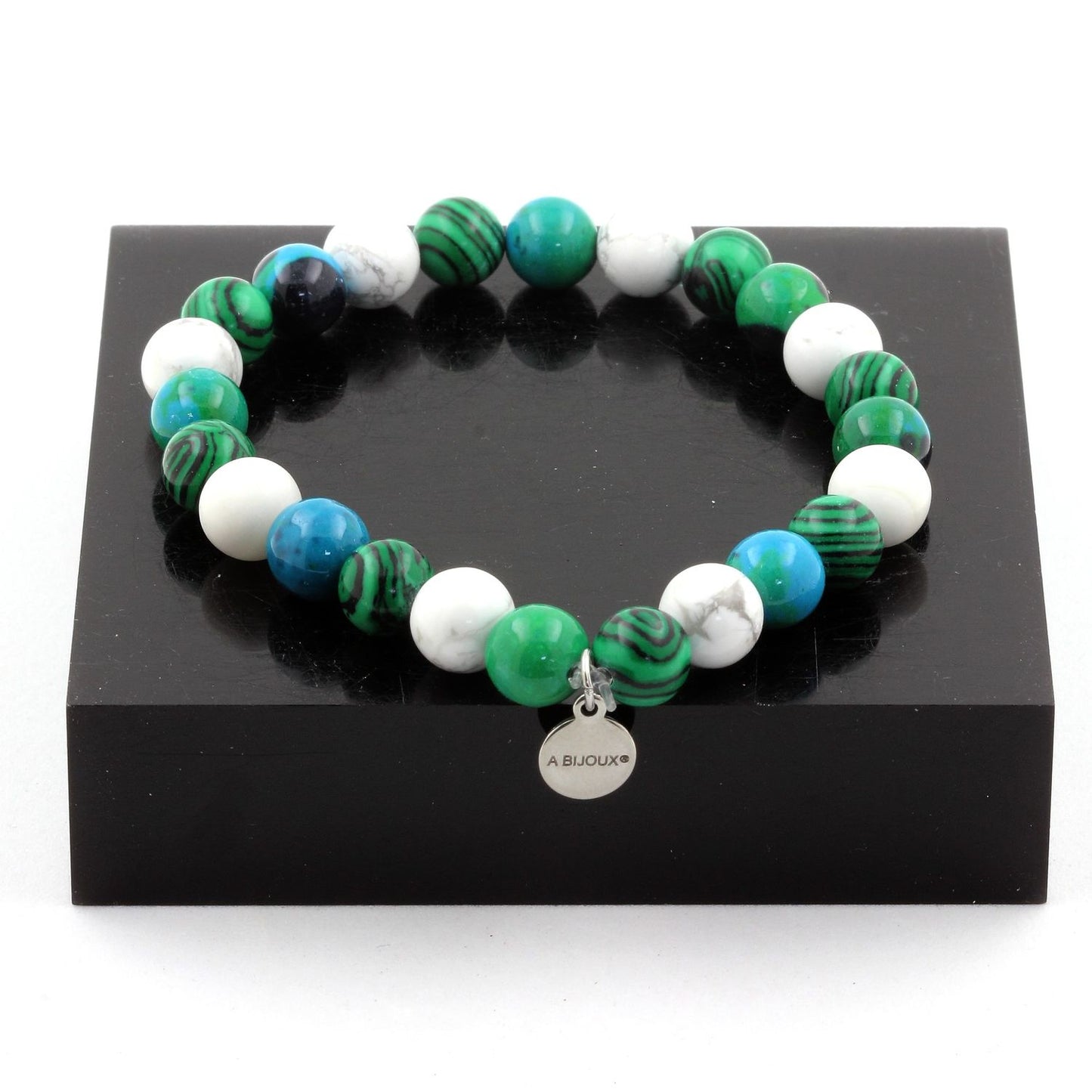 Chrysocolle + Howlite + Malachite (avec résine). Bracelet Perles naturelles