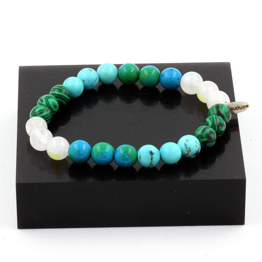 Chrysocolle + Malachite (avec résine) + Turquoise + Pierre de lune Bracelet Perles