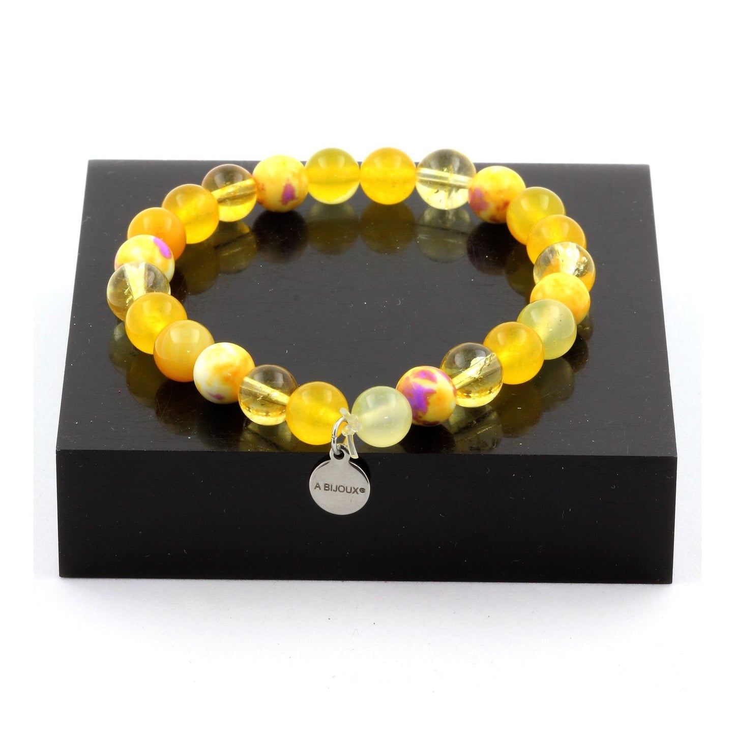 Citrine + Agate jaune + Sardonyx jaune + Jaspe jaune violet. Bracelet en Perles naturelles