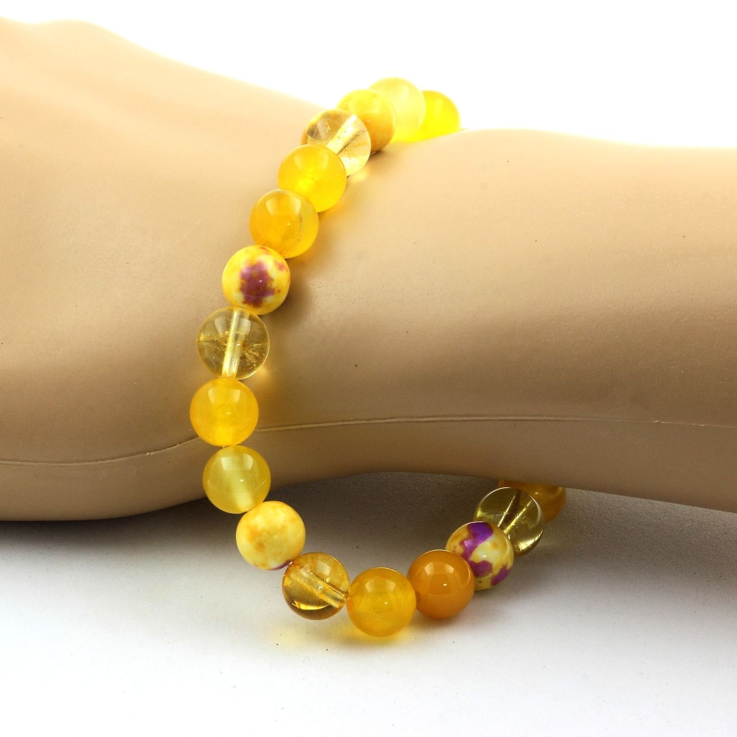 Citrine + Agate jaune + Sardonyx jaune + Jaspe jaune violet. Bracelet en Perles naturelles