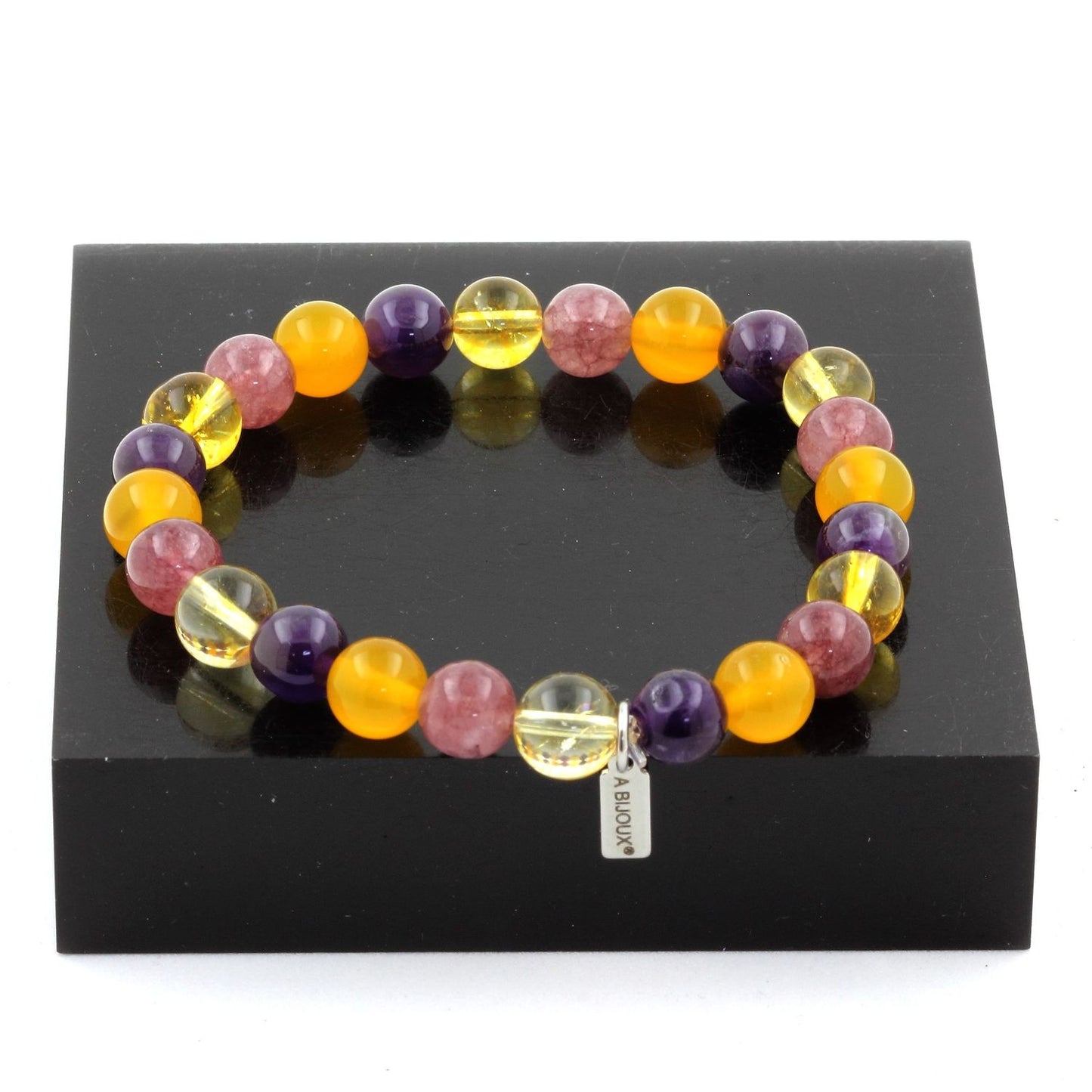 Citrine + Améthyste + Lépidolite + Agate jaune Bracelet Perles