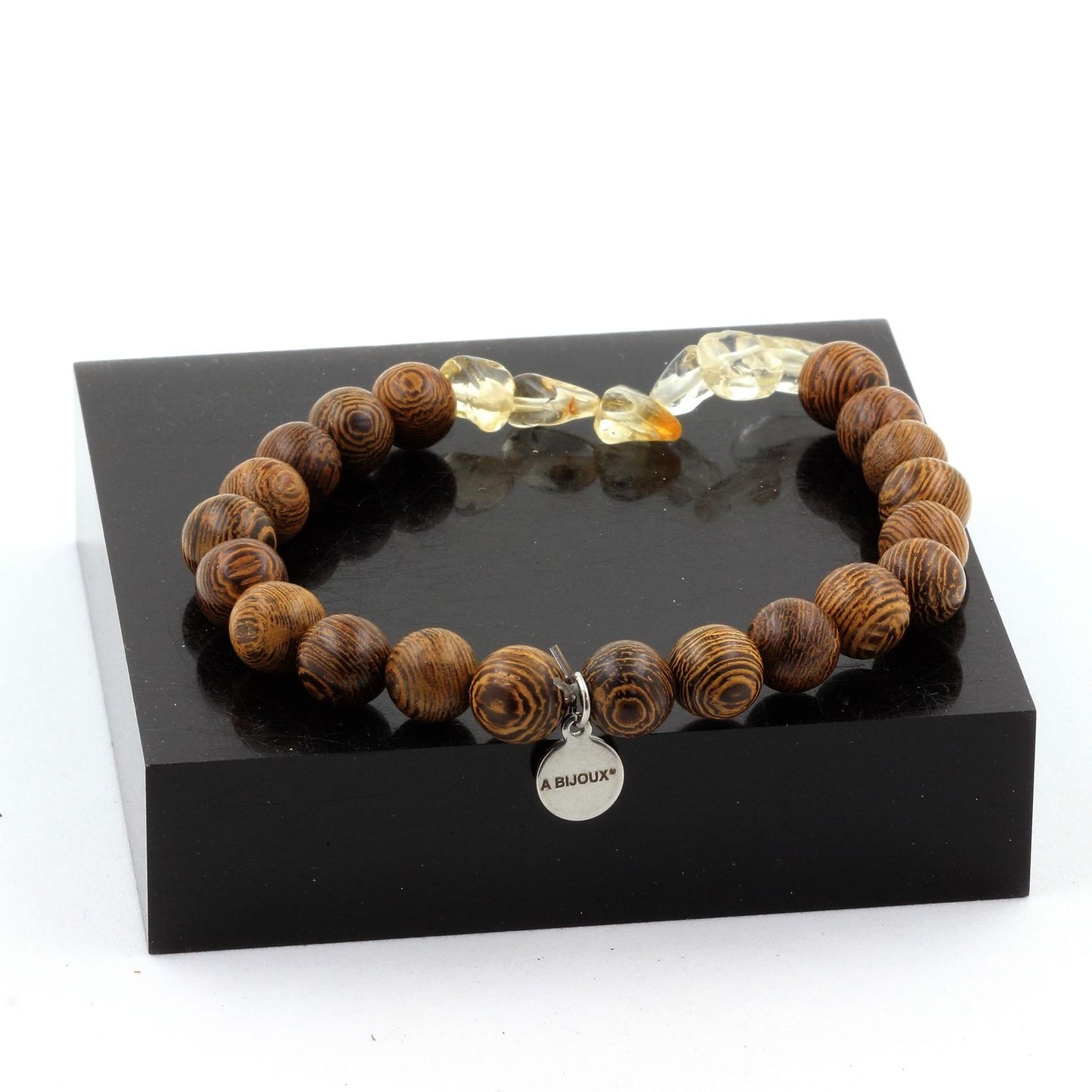 Citrine du Brésil + Perles bois. Bracelet Perles