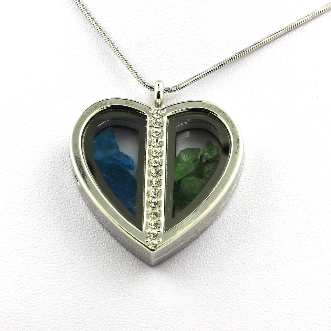 Collier Apatite bleu neon + Grenat Tsavorite naturels modèle coeur