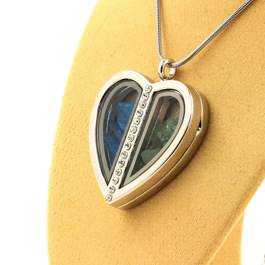 Collier Apatite bleu neon + Grenat Tsavorite naturels modèle coeur