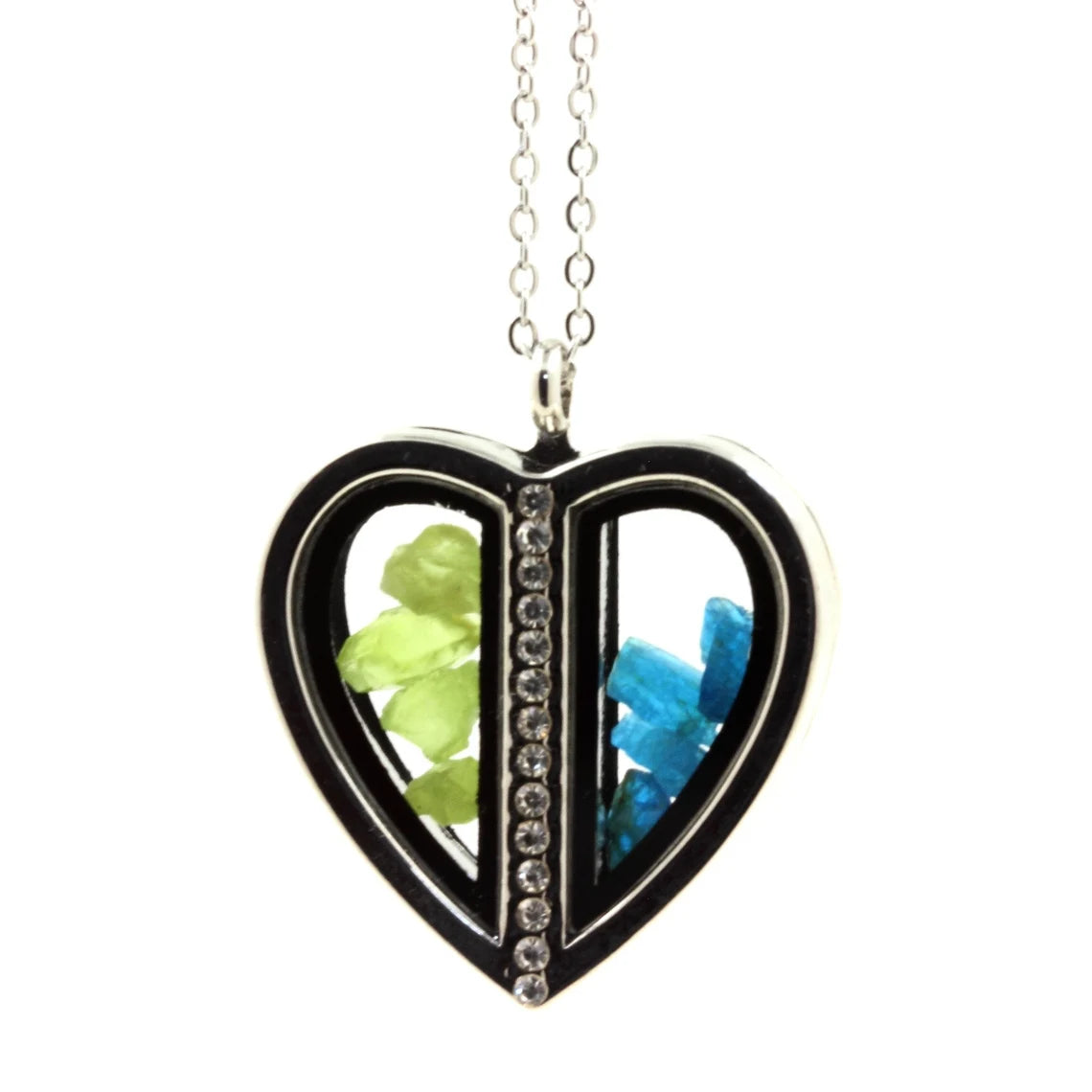 Collier Apatite bleu neon + Peridot modèle coeur