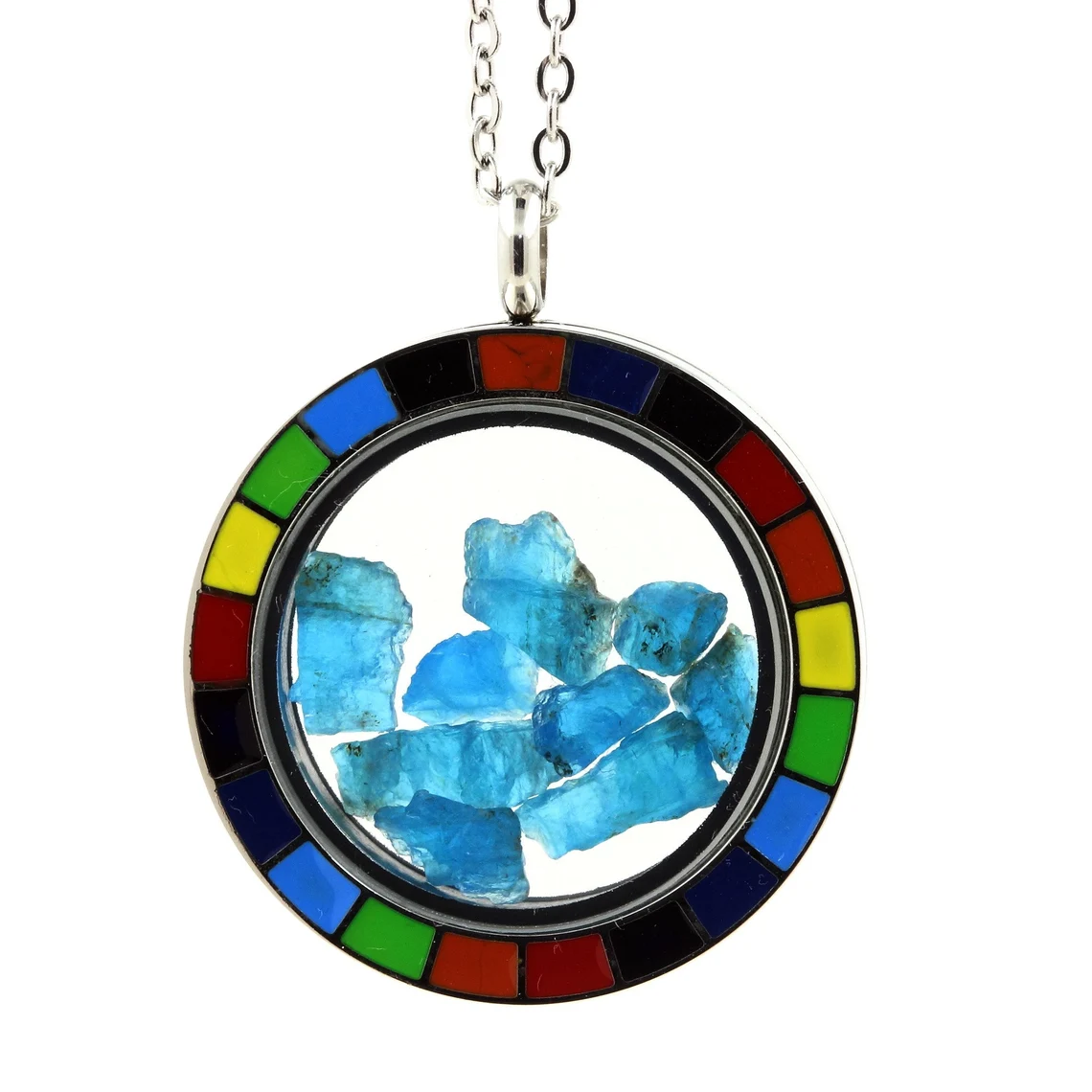 Collier Apatite bleu neon modèle Arc-en-ciel