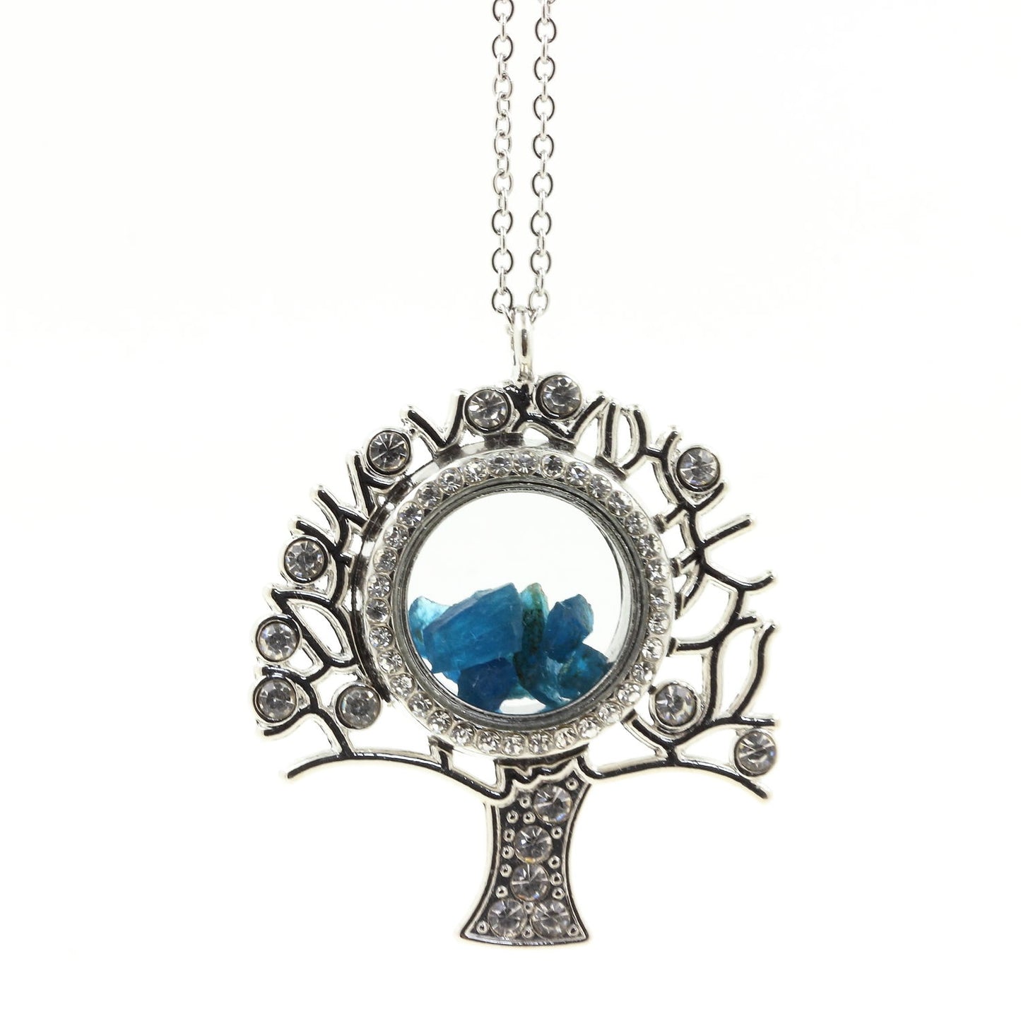 Collier Apatite bleu neon brut modèle arbre