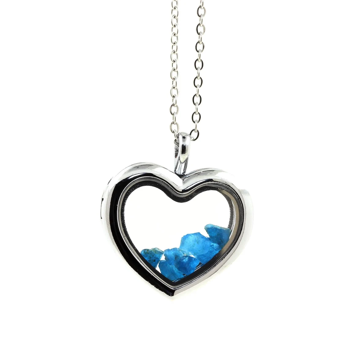 Collier Apatite bleu neon modèle coeur