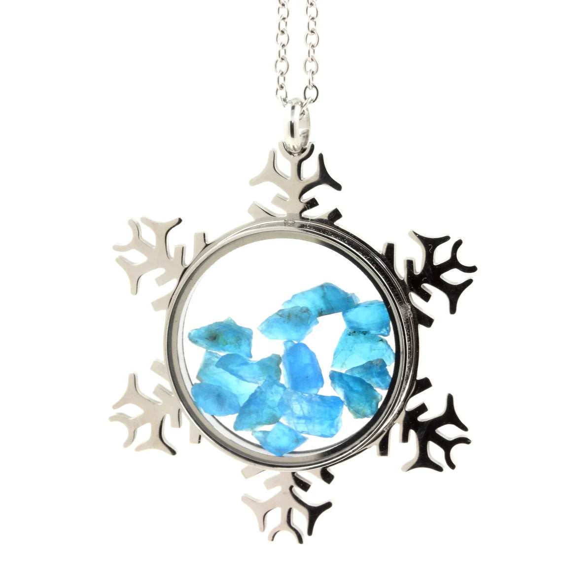 Collier Apatite bleu neon modèle flocon de neige