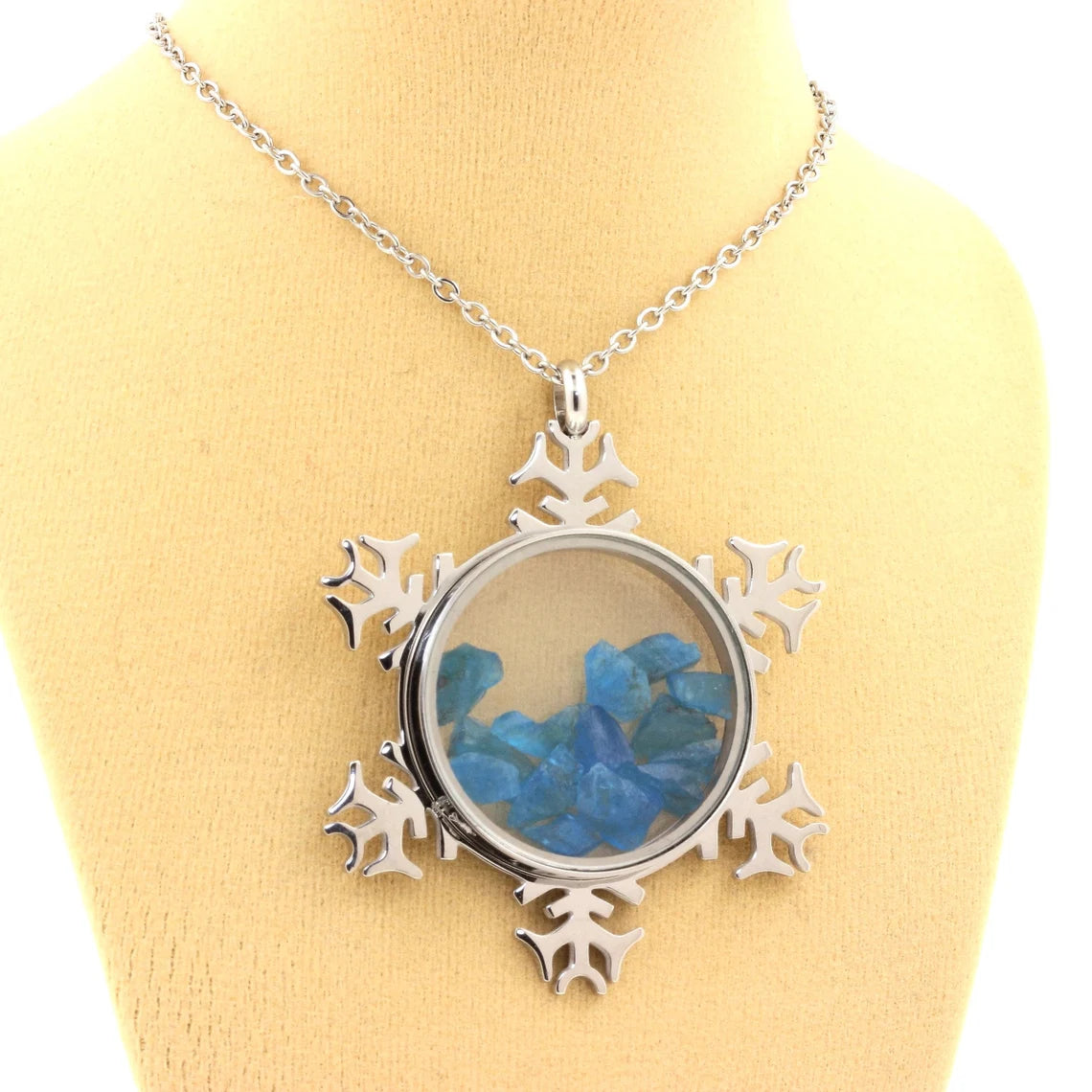 Collier Apatite bleu neon modèle flocon de neige