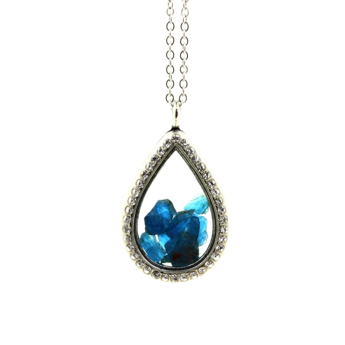 Collier Apatite bleu neon brut modèle goutte