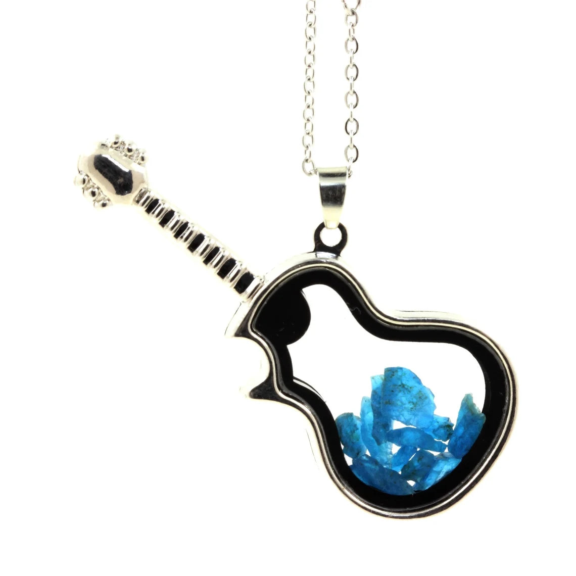 Collier Apatite bleu neon brut modèle guitare
