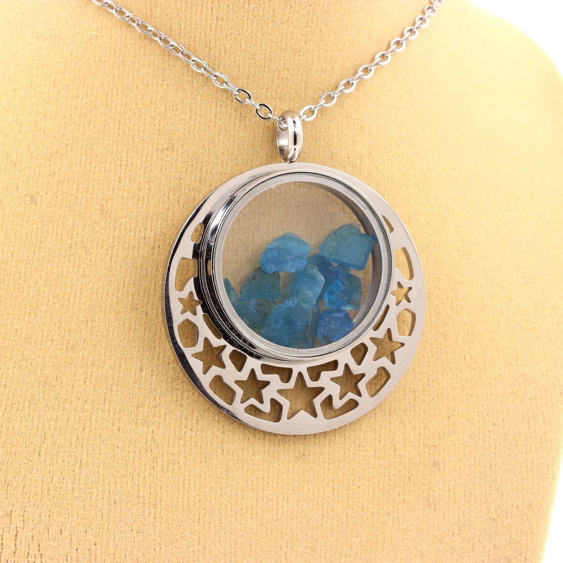 Collier Apatite bleu neon modèle quart de Lune