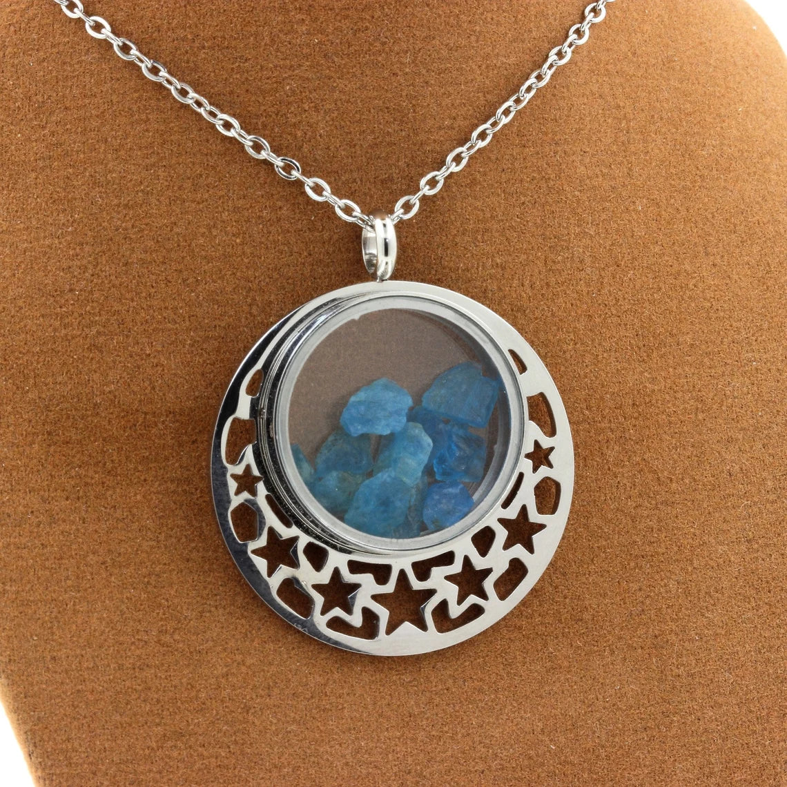 Collier Apatite bleu neon modèle quart de Lune