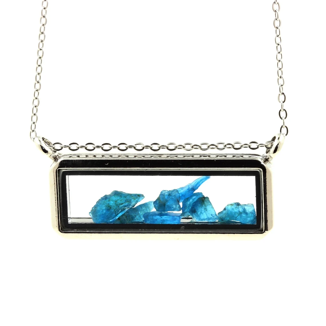 Collier Apatite bleu neon brut modèle rectangle