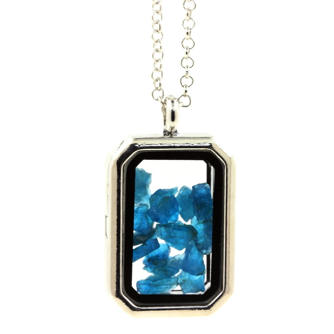 Collier Apatite bleu neon modèle rectangle à pans coupés