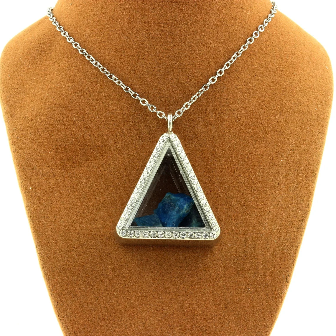 Collier Apatite bleu neon brut modèle triangle