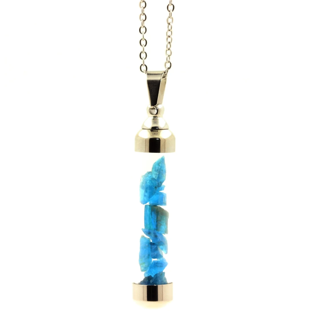 Collier Apatite bleu neon modèle tube 50 mm
