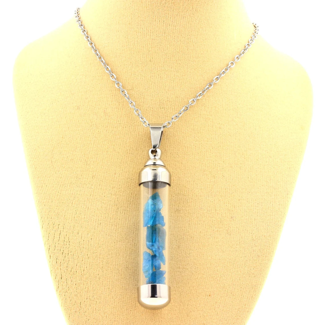 Collier Apatite bleu neon modèle tube 50 mm