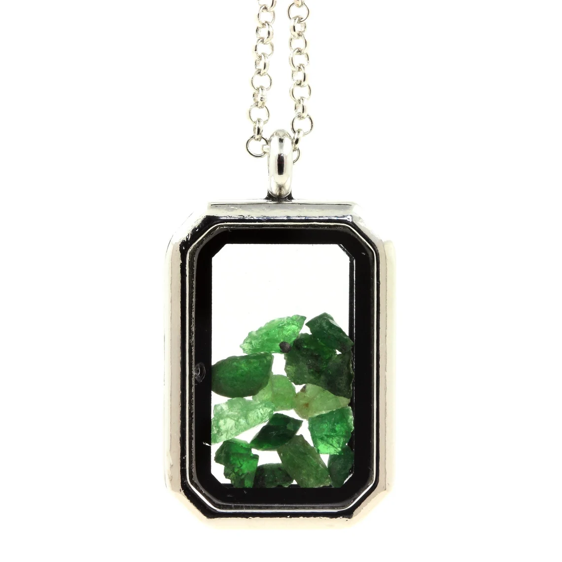 Collier Grenat Tsavorite brut modèle rectangle à pans coupés