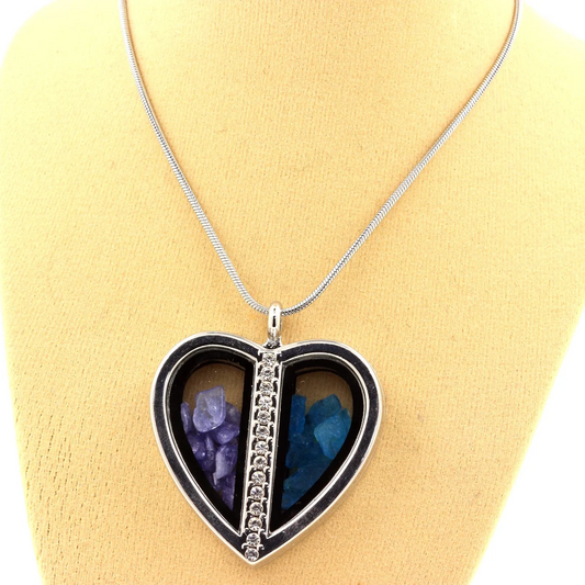 Collier Tanzanite + Apatite bleu neon naturels modèle coeur