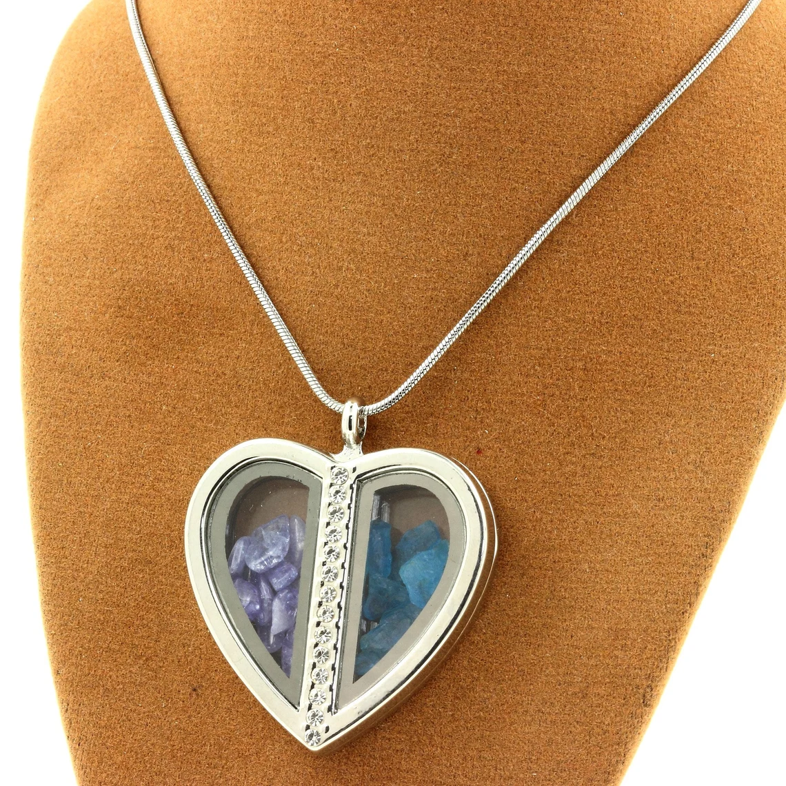 Collier Tanzanite + Apatite bleu neon naturels modèle coeur