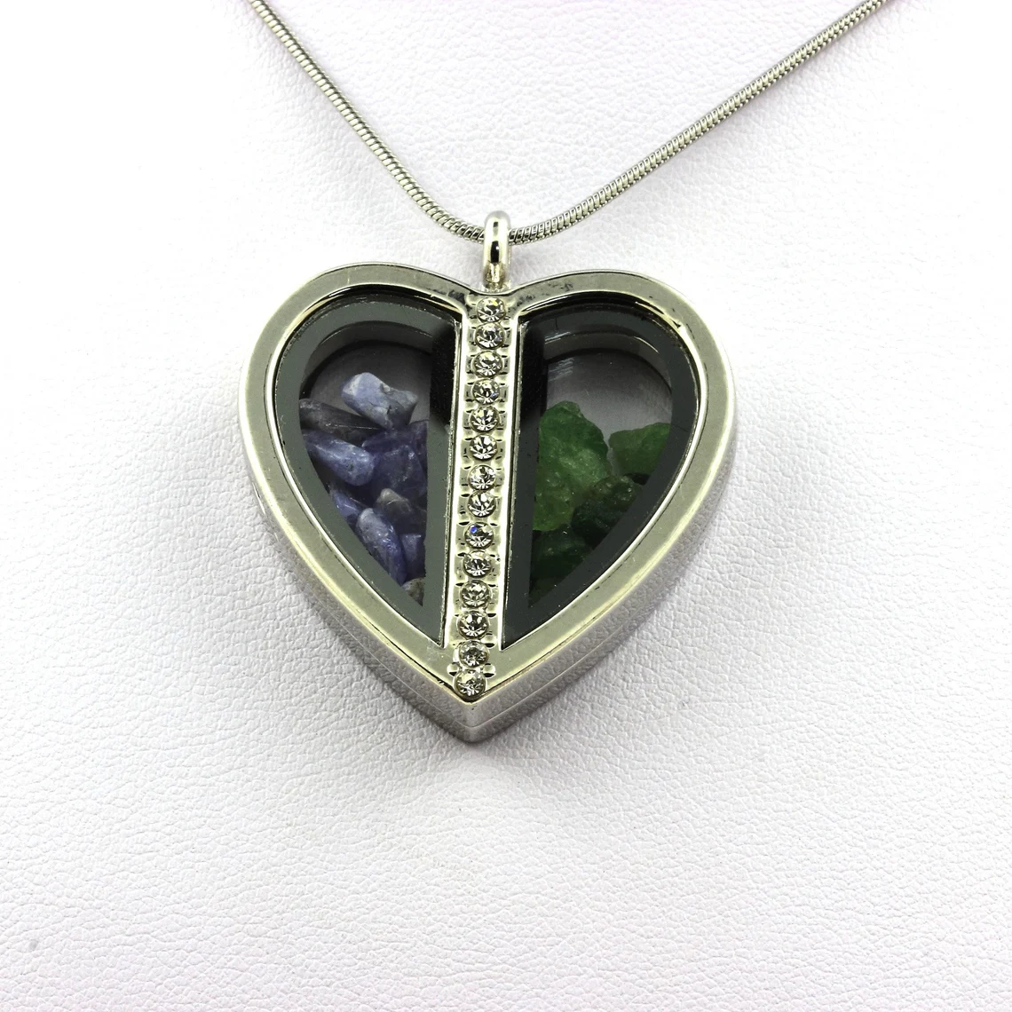 Collier Tanzanite + Grenat Tsavorite naturels modèle coeur