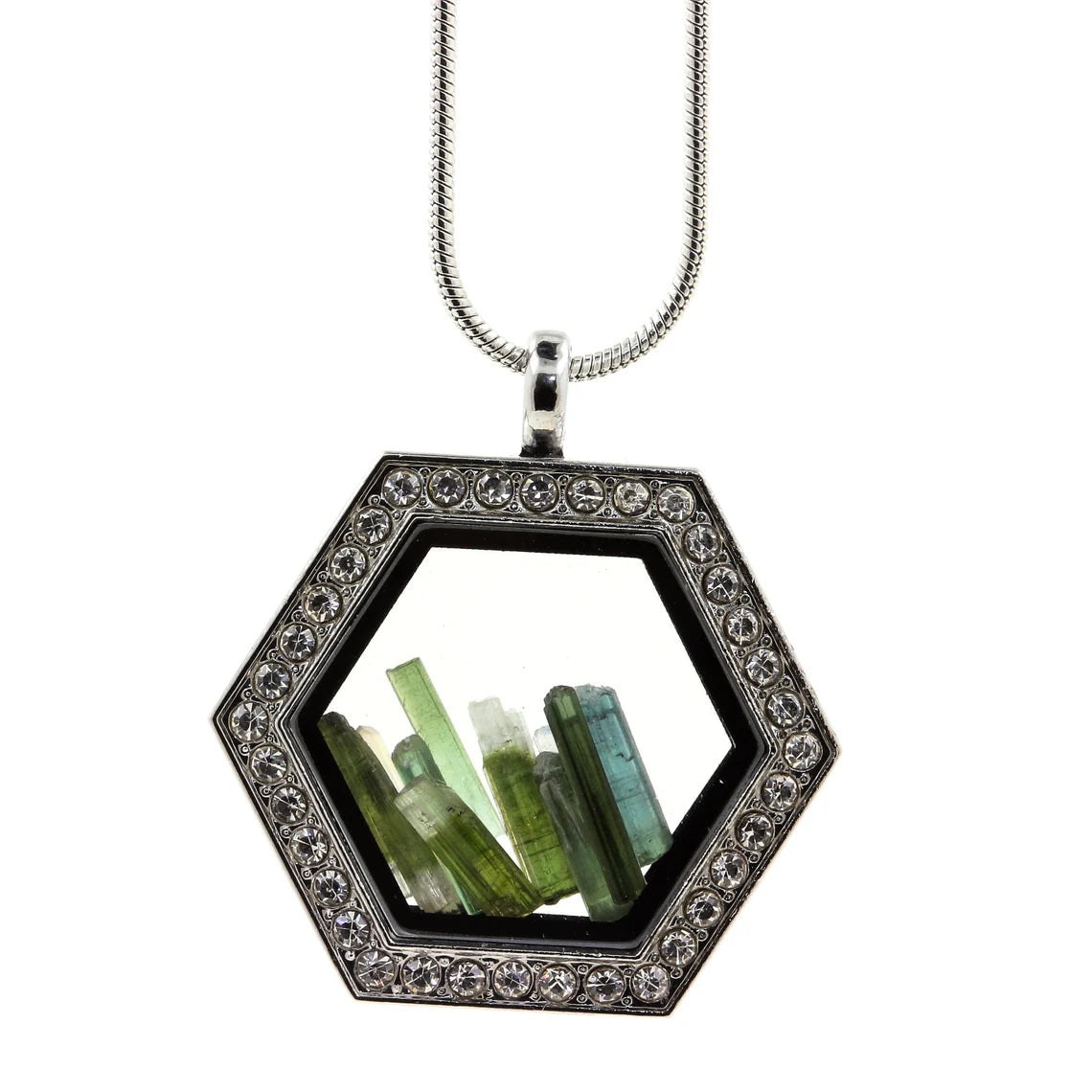 Collier Tourmaline verte brut modèle Hexagone