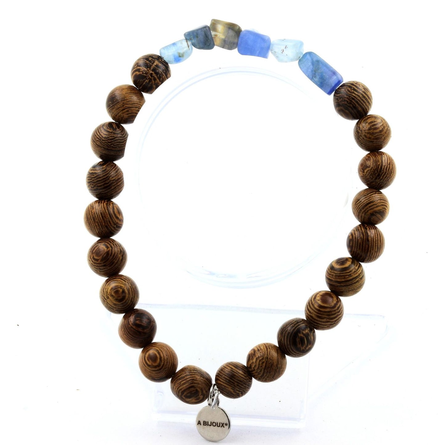 Cyanite bleu du Brésil + Perles bois. Bracelet Perles