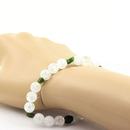 Diopside du Brésil + Perles Quartz craquelé du Brésil. Bracelet en Perles naturelles