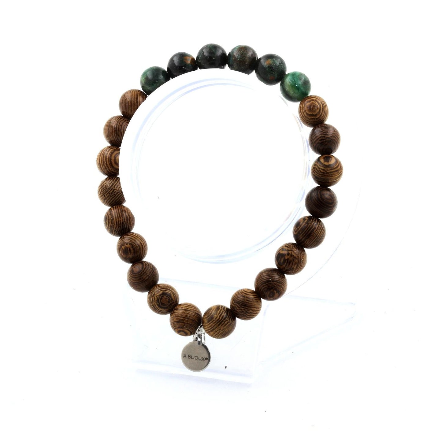 Emeraude de Zambie + bois. Bracelet Perles