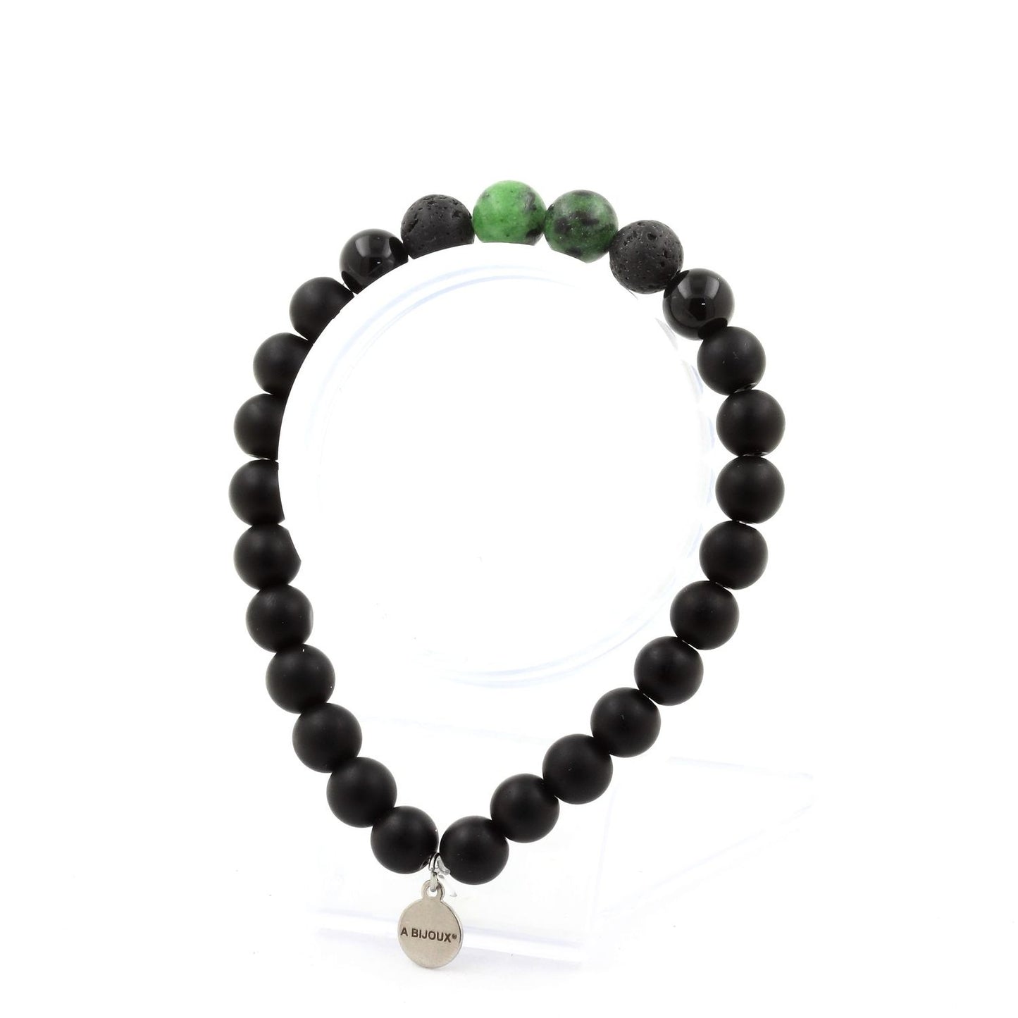 Epidote d'Australie + Agate noire + Lave + Onyx noir mat. Bracelet Perles naturelles
