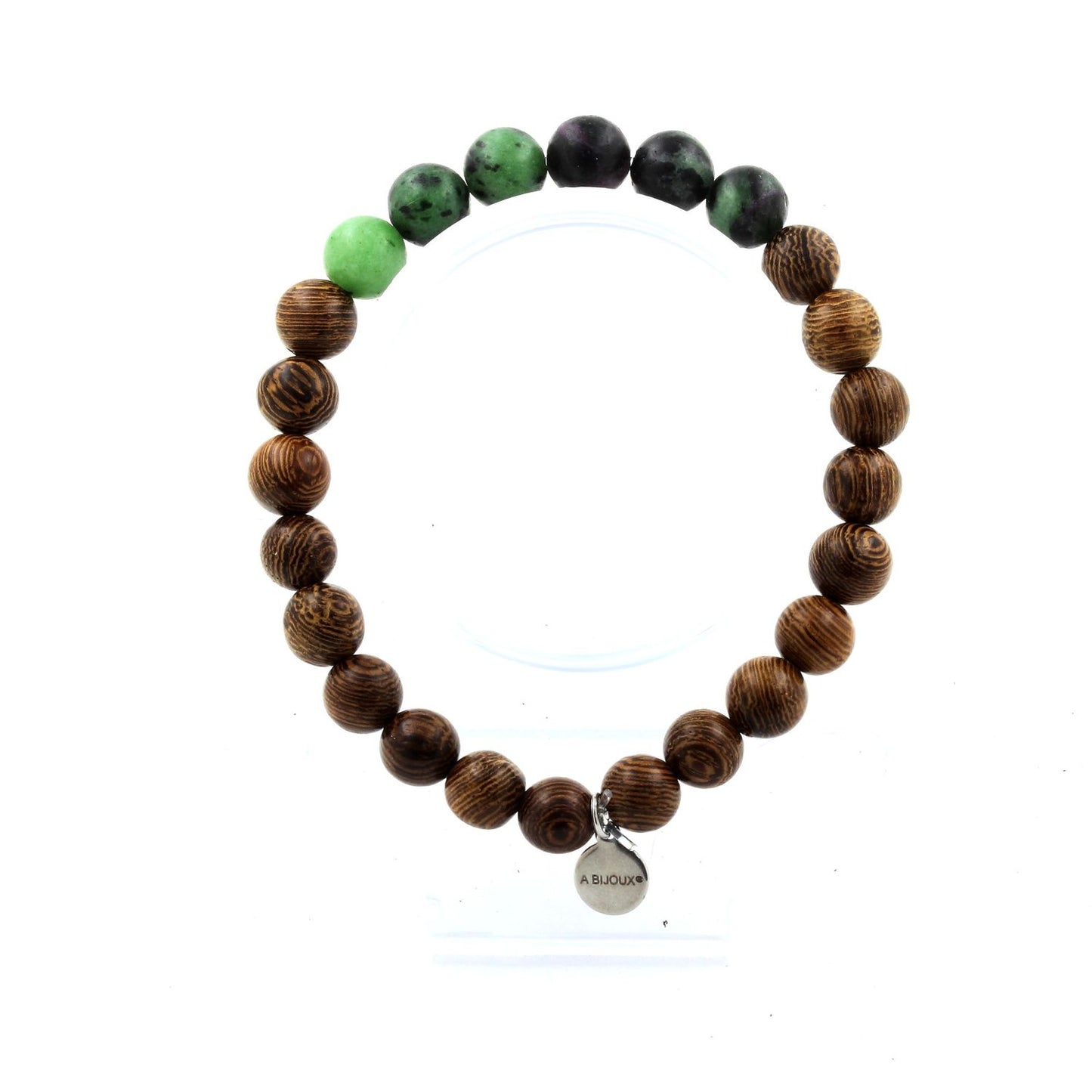 Epidote d'Australie + bois. Bracelet Perles