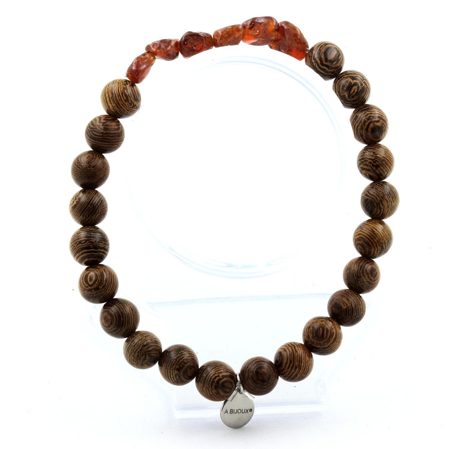 Grenat Spessartite + Perles bois. Bracelet Perles
