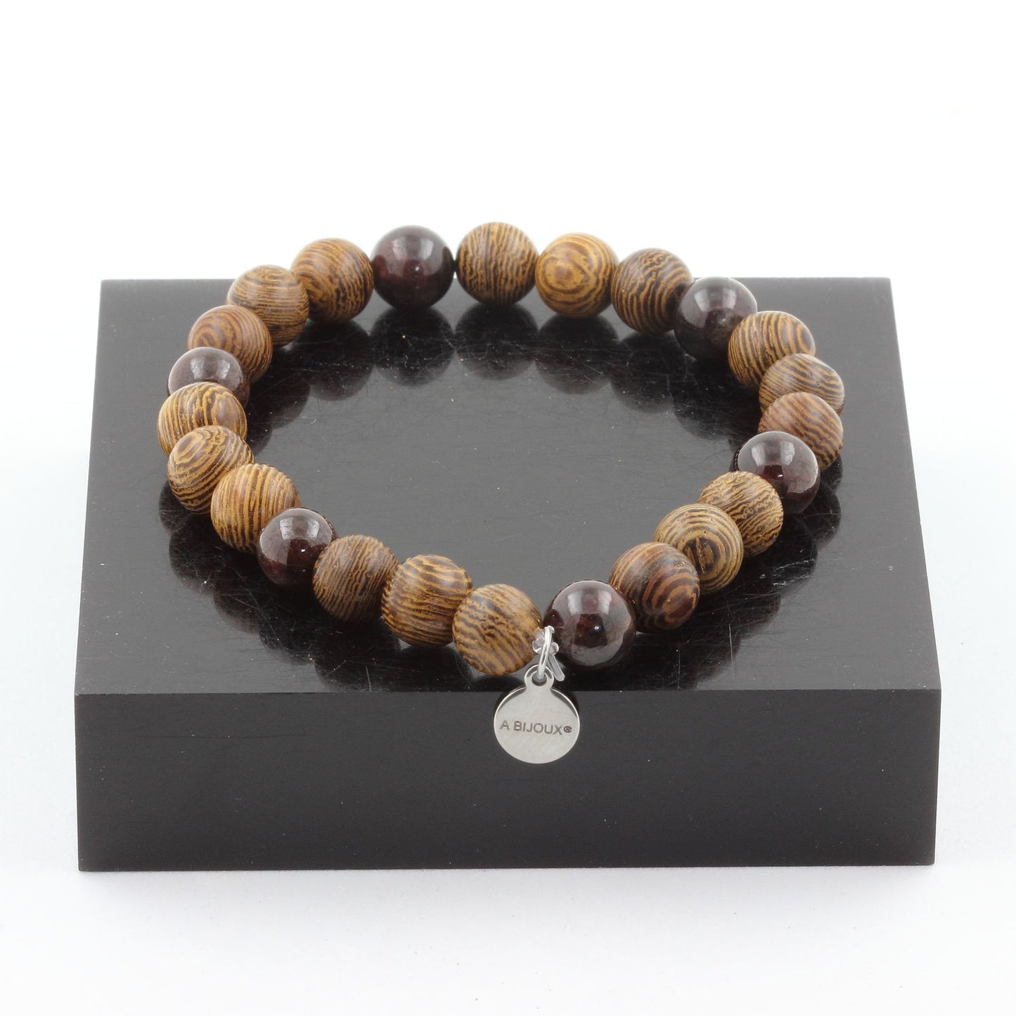 Grenat + bois. Bracelet Perles naturelles