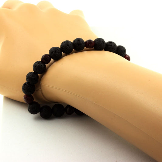 Grenat du Mozambique + Perles Lave. Bracelet Perles naturelles