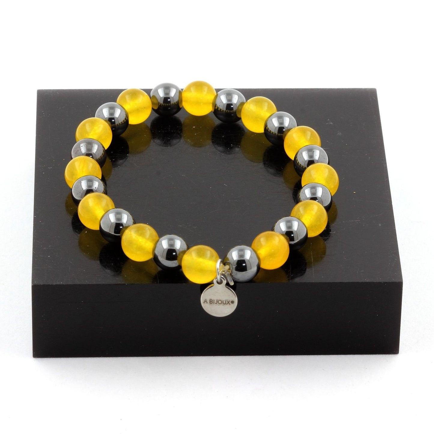 Hématite + Agate jaune. Bracelet Perles naturelles